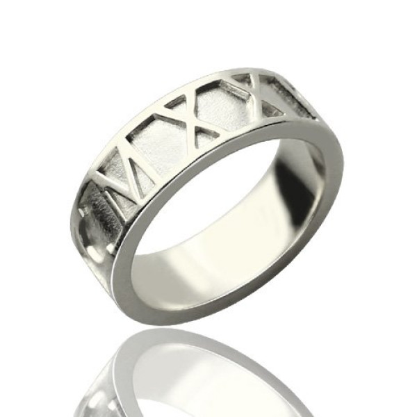 Roman Numerals Band Solid White Gold Ring