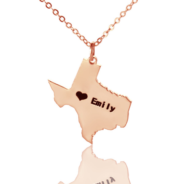 Texas State USA Map Necklace - Rose Gold