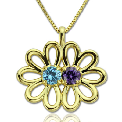 Double Flower Pendant with Birthstone 18CT Gold
