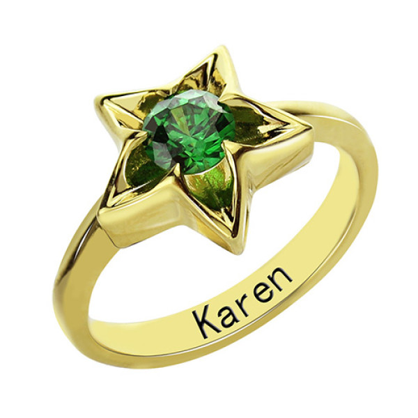 Star Ring with Birthstone Gold