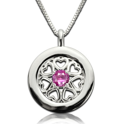 Solid White Gold Birthstone Hearts All Around Pendant Necklace