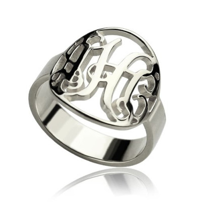Cut Out Monogram Initial Solid Gold Ring