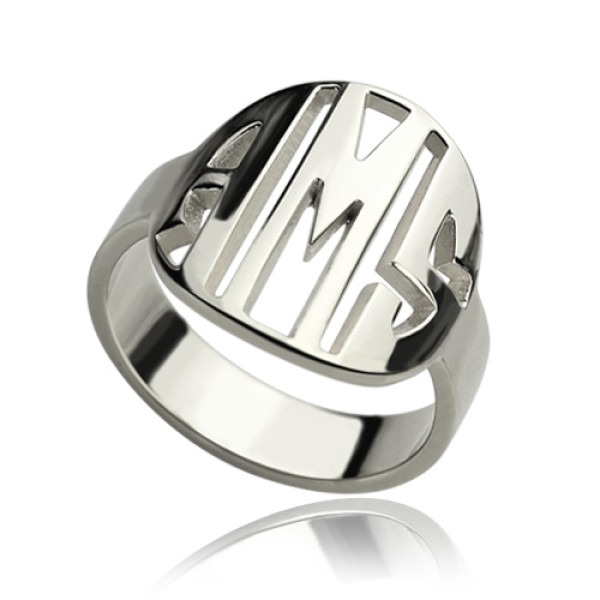 Cut Out Block Monogram Solid Gold Ring