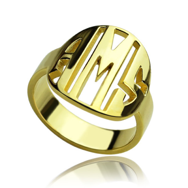 Personalised Block Circle Monogram Ring - 18CT Gold