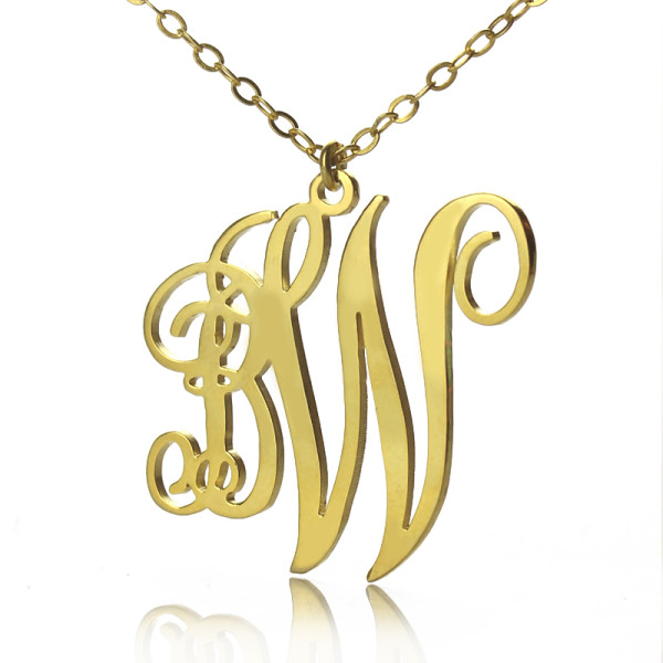 Personailzed Vine Font 2 Initial Monogram Necklace - 18CT Gold