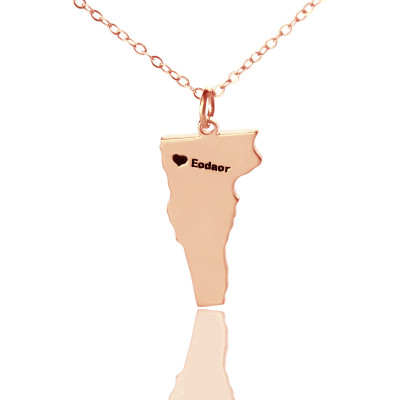 Custom Vermont State USA Map Necklace - Rose Gold