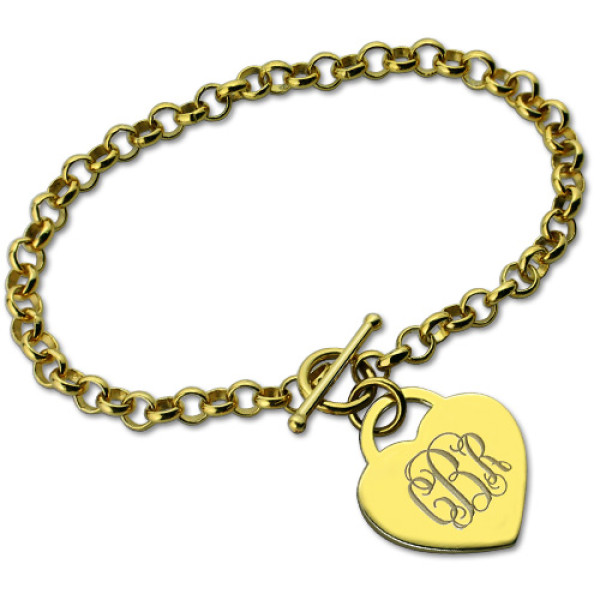 Heart Monogram Initial Charm Bracelets - 18CT Gold