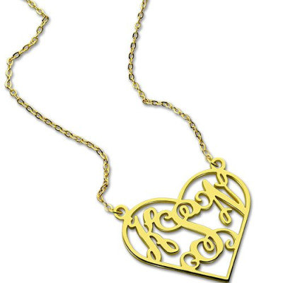 Cut Out Heart Monogram Necklace - 18CT Gold