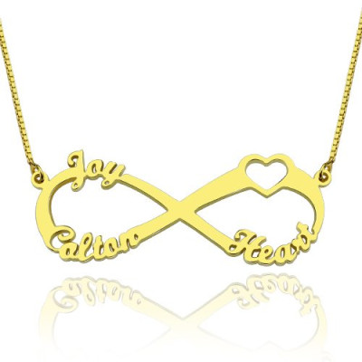 Heart Infinity Necklace 3 Names - 18CT Gold