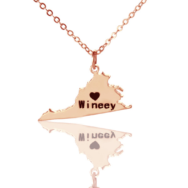 Virginia State USA Map Necklace - Rose Gold