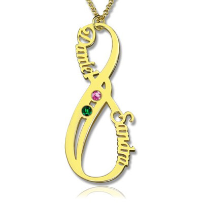 Vertical Infinity Name Necklace with Birthstones - 18CT Gold
