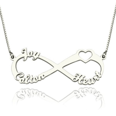 Solid Gold Heart Infinity Necklace 3 Names
