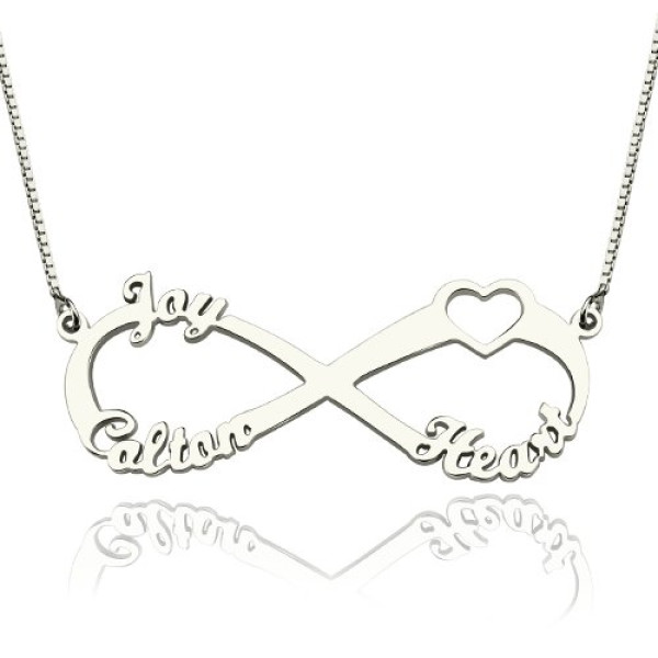 Solid Gold Heart Infinity Necklace 3 Names