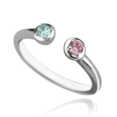 2 Stone Dual Birthstone Cuff Solid White Gold Ring