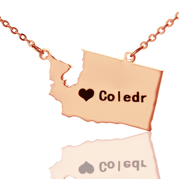 Washington State USA Map Necklace - Rose Gold
