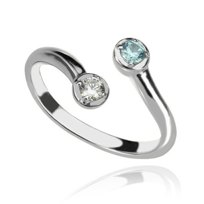 Dual Drops Birthstone Solid White Gold Ring