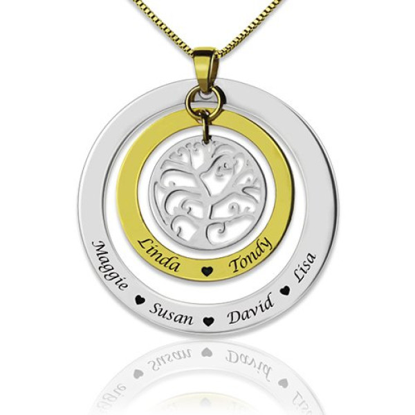 Solid Gold Grandma Family Tree Names Necklace