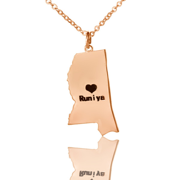 Mississippi State Shaped Necklaces - Rose Gold