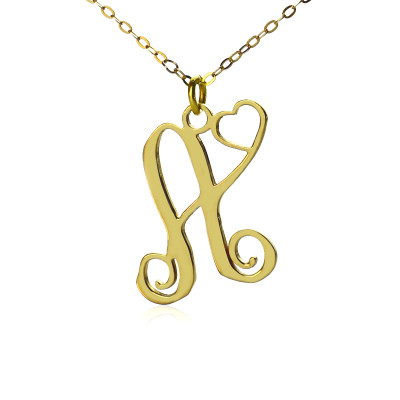 Personalised One Initial With Heart Monogram Necklace in 18CT Solid Gold