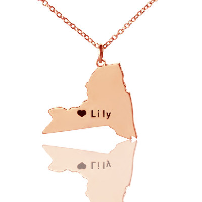 Personalised NY State Shaped Necklaces - Rose Gold