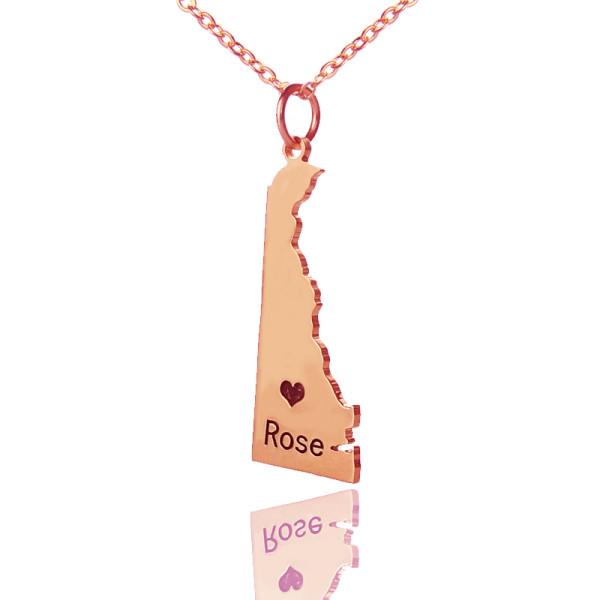 Custom Delaware State Shaped Necklaces - Rose Gold