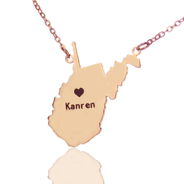 West Virginia State Shaped Necklaces - Rose Gold