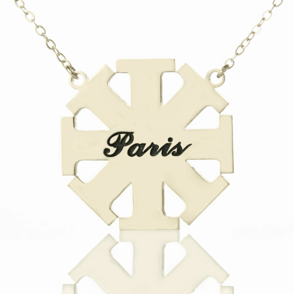 Solid White Gold Customised Cross Name Necklace with Name