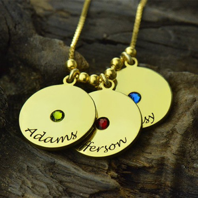 Mother's Disc and Birthstone Charm Necklace - 18CT Gold