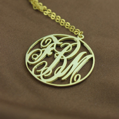 Solid Gold Vine Font Circle Initial Monogram Necklace-18ct