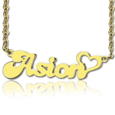 Personalised BANANA Font Heart Shape Name Necklace Solid Gold