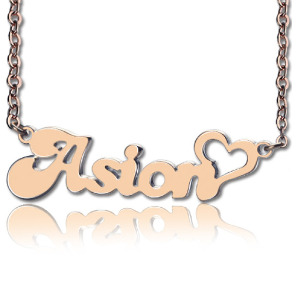 Personalised BANANA Font Heart Shape Name Necklace 18CT Rose Gold