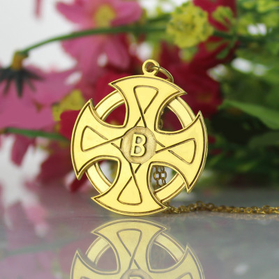Engraved Celtic Cross Name Necklace 18CT Gold