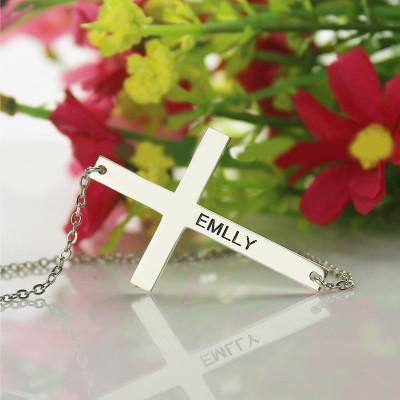 Solid Gold Latin Cross Name Necklace Engraved Name
