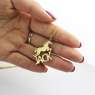 Kids Name Necklace with Horse - 18CT Gold