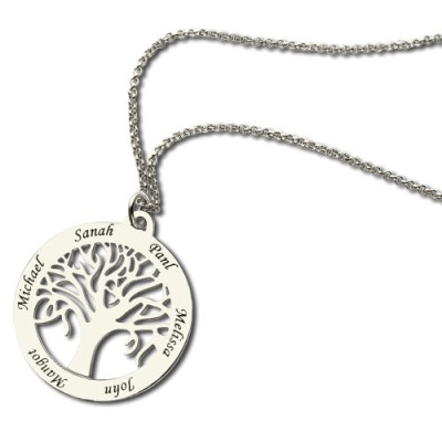 White Gold Tree Of Life Necklace Engraved Names