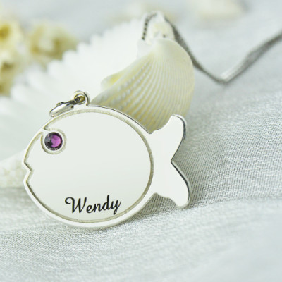 Solid Gold Fish Necklace Engraved Name