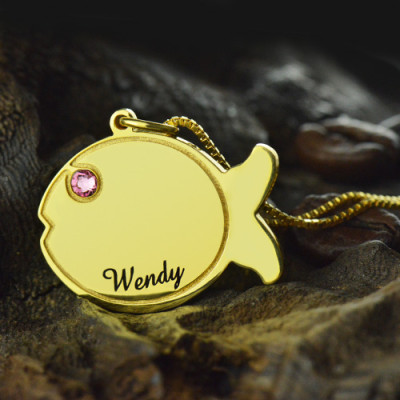 Kids Fish Name Necklace - 18CT Gold