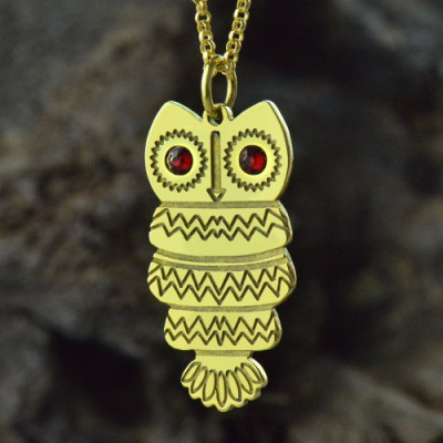Cute Birthstone Owl Name Necklace - 18CT Gold