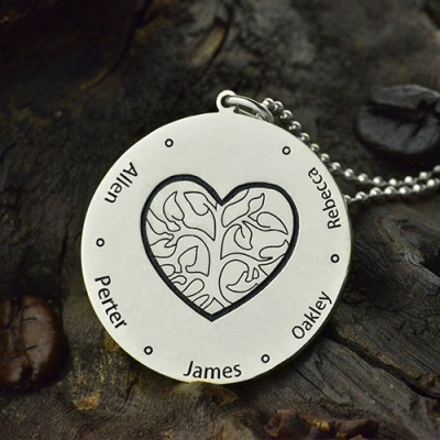 Solid Gold Family Tree Jewellery Necklace Engraved Names