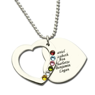 Solid Gold Heart Family Necklace With Birthstone