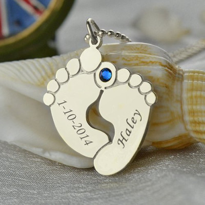 Solid Gold Memory Baby's Feet Charms with Birthstone