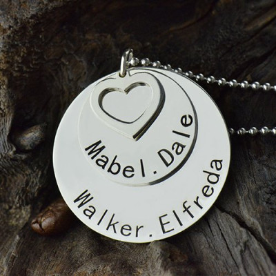 Gold Disc Family Pendant Necklace Engraved Names