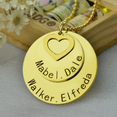 Disc Family Jewellery Necklace Engraved Name - 18CT Gold