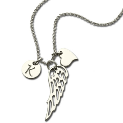 Solid Gold Girls Angel Wing Necklace Gifts With Heart Initial Charm