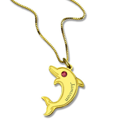 Dolphin Pendant Necklace with Birthstone Name - 18CT Gold