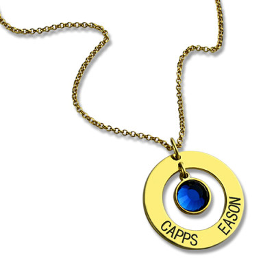 Circle Name Necklace With Birthstone 18CT Gold