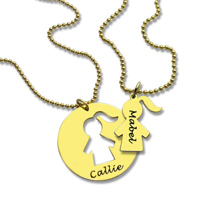 Mother and Child Necklace Set with Name - 18CT Gold