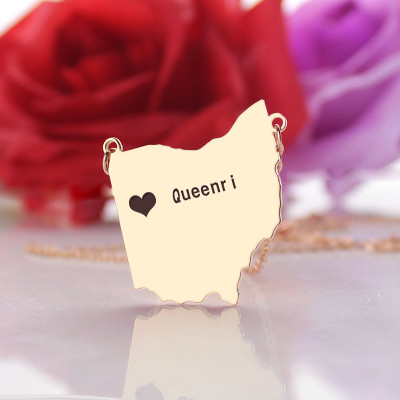 Custom Ohio State USA Map Necklace - Rose Gold