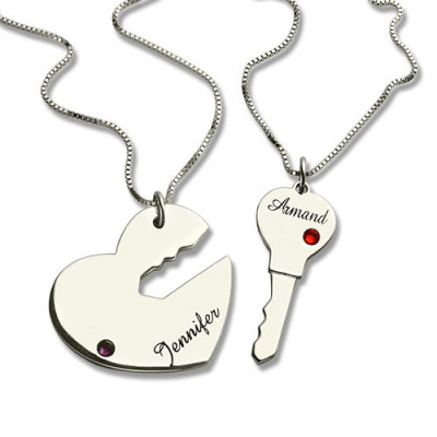 Solid Gold Key to My Heart Name Pendant Set For Couple