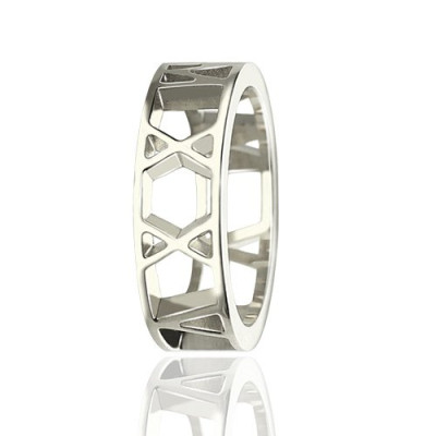 Roman Numerals Open Solid White Gold Rings
